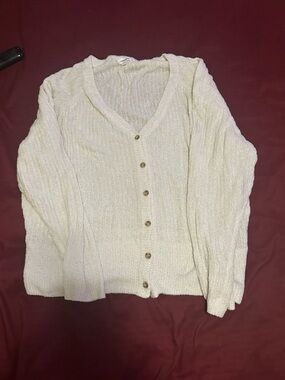 Light Cream Button-Front V-Neck Cardigan Sweater
